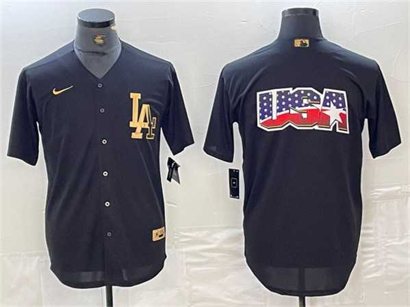 Mens Los Angeles Dodgers Team Big Logo Black Cool Base Stitched Baseball Jersey